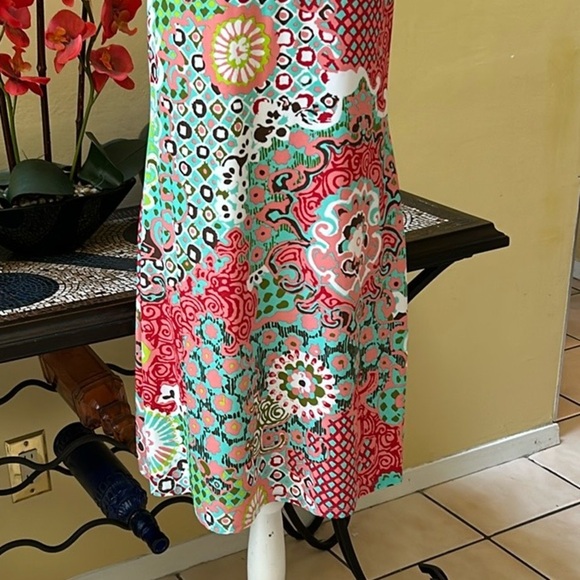 Jude Connally Abstract Medallion Print Coral Green Sz 14 Sheath Mini Dress USA - Picture 12 of 15
